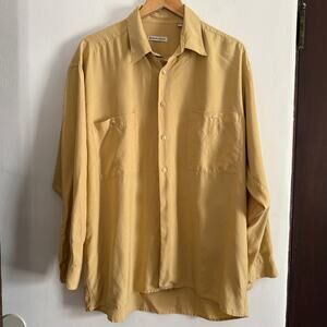 90s Vintage BURMA BIBAS Men's Mustard Yellow Silk Oversized shirt Large